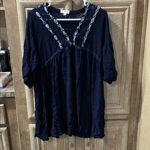 Umgee Navy Tunic with White Embroidery